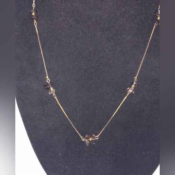 Gold Gemstone Chip Duo Cluster Necklace Faux Gemstone Gold Tone - Picture 4 of 7